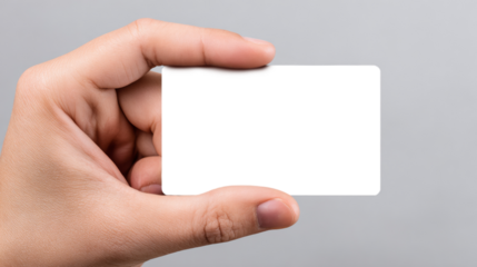 Finger tips holding up a clear white paper, isolated on transparent background for easy use.
