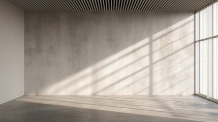 empty modern room with tall blank cement wall mockup, industrial concrete flooring