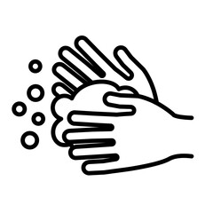 Washing Hands with Soap & Water icon. Clean hands, germ prevention, hygiene, disinfecting, cleanliness, and health concepts. Outline style graphic symbol. Adjustable stroke weight line illustration.