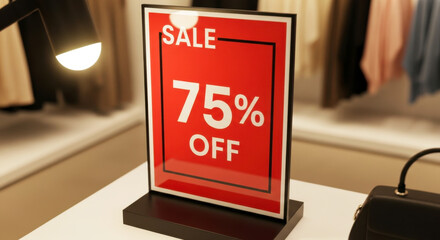 Massive 75% off sale sign in a retail store promotional display modern shopping environment eye-catching advertisement