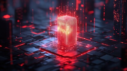 A microscopic holographic shield protecting private data in a futuristic city