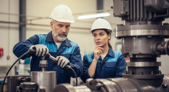 Industrial training session workshop facility educational content mechanical environment close-up view skills development