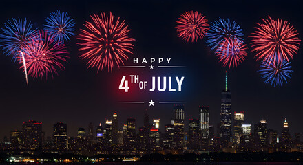 4th of July Fireworks Celebration Over American City