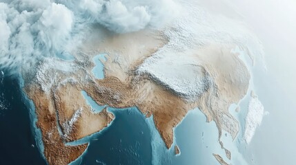 High-resolution 3D rendering of Earth from above, showing detailed continents, oceans, and atmospheric clouds. Clean white background, ideal for infographics or presentations.