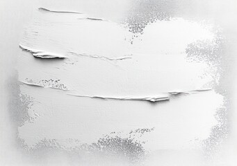 Close-up of thick white paint applied unevenly on a textured canvas with smooth and rough areas creating an abstract minimalist composition
