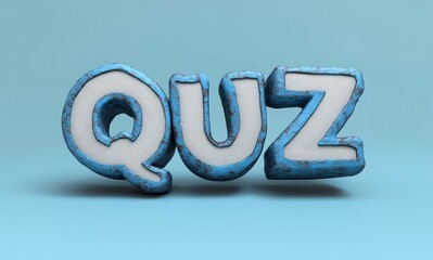 3D blue and white textured letters spelling the word quiz on a light blue background with soft shadows