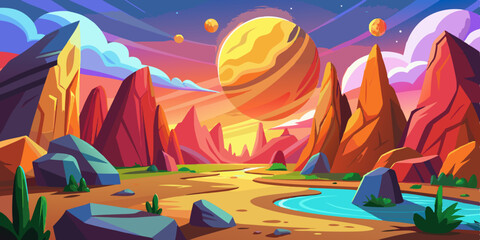 Obraz premium Alien planet landscape, fantasy canyon, cutout, transparent background