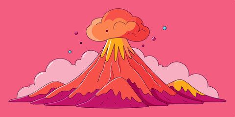 Cartoon volcano erupting with clean cutout, transparent background