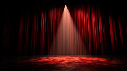 Dramatic red theater curtain bathed in spotlight, evoking anticipation and grandeur on stage
