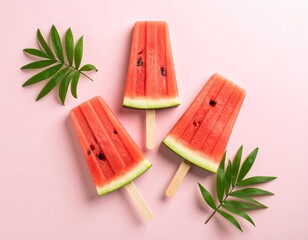 Watermelon popsicles on a pinkbackground