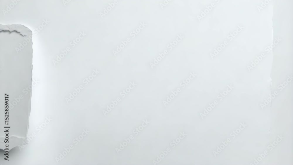 Poster clean white background featuring a torn piece of paper, creating texture and visual interest with it
