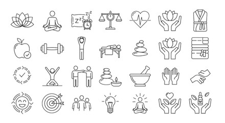 Holistic Wellness and Self-Care Icons Collection A Comprehensive Set for Health and Wellbeing Concepts and Design Resources