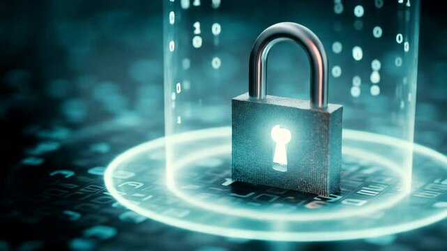 Cybersecurity concept featuring a glowing padlock symbolizing data protection and online security. - Powered by Adobe
