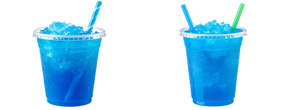 vibrant blue slushie drink in clear cup with straw isolated on transparent background PNG