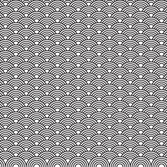 Black and white geometric circle linear background seamless pattern. Modern vector illustration for greeting card, cover, flyer, wallpaper. Abstract texture ornament design, repeating tile