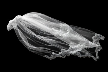delicate flowing bridal veil with lace edging on a black background evoking elegance and grace