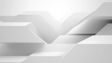 Minimalistic abstract composition of layered geometric shapes creating a sense of depth and light with soft gradients in white and gray tones
