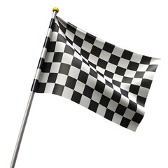 Checkered flag waving against black background symbolizing race competition and finish line