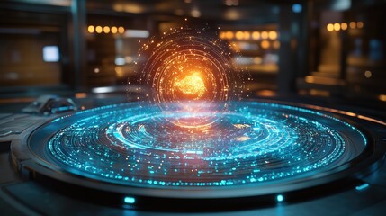A glowing holographic diversity chart displayed in a futuristic business environment