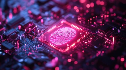A glowing fingerprint scanner unlocking a tiny digital vault