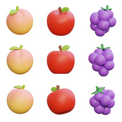 peach apple grapes 3D Icon Graphic