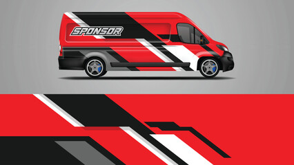 Red van wrap vector design, livery vehicle ready editable and print © Alleuy