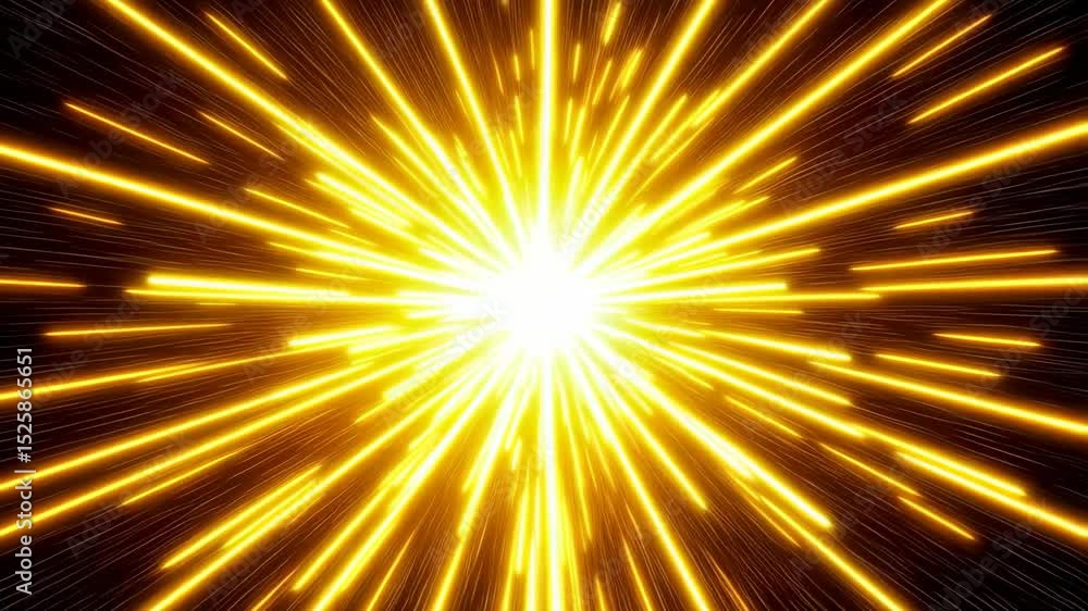 Poster bright abstract hyperspace jump with golden rays of light shooting from a center point in a burst of