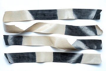 Four strips of leather-like material with gradient black and beige color transition laid flat on a white background