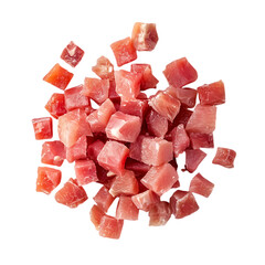 Pile of diced ham cubes isolated on transparent background