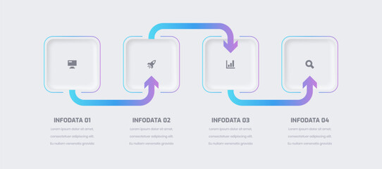 Business Neumorphic Infographic Presentation with Gradient Color Square Label 4 Option and Icon