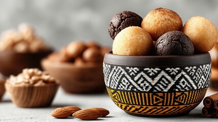 Delicious Assorted Chocolate and Vanilla Truffles in a Decorative Bowl