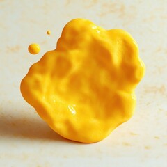 Close-up of a vibrant yellow viscous liquid splash suspended against a soft beige background, highlighting smooth texture and fluid motion