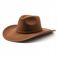 Isolated brown outback hat with braided band on a white background studio shot