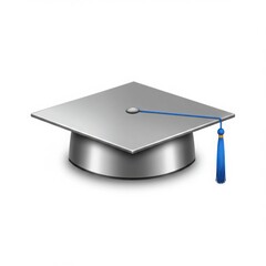 Isolated graduation cap with blue tassel on a white background studio shot