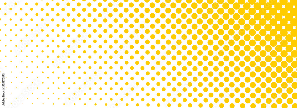 Poster yellow halftone corner gradient texture. fading cartoon polka dot background. dotted tilted gradatio