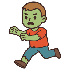 young boy zombie running monster halloween flat color vector illustration template design