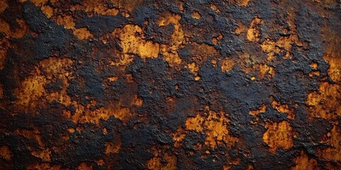 Close-up of heavily rusted and corroded metal surface with dark brown and orange textures showing decay and weathering