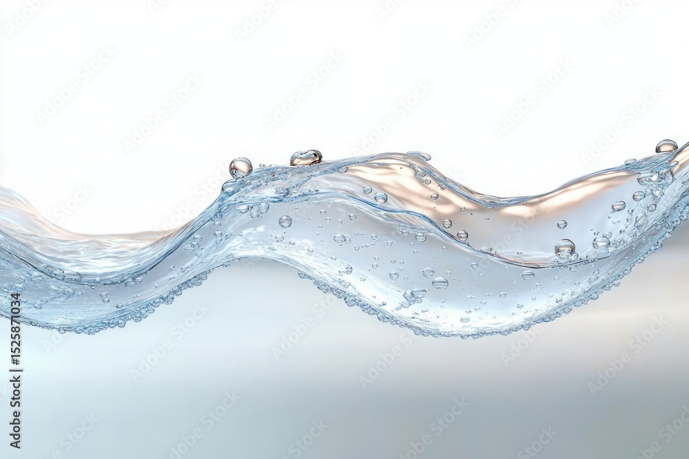 Poster clear wave of water with air bubbles captured in motion against a white background showing fluidity 