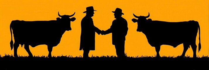 Cattlemen Shaking Hands in Silhouette