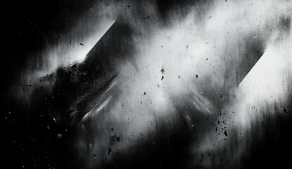 Abstract black and white textured image with geometric shapes and smoky, grainy patterns creating a mysterious and intense mood