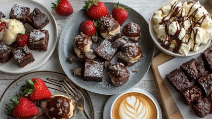Chocolate Lava Cakes, Brownies, Strawberries, and Coffee