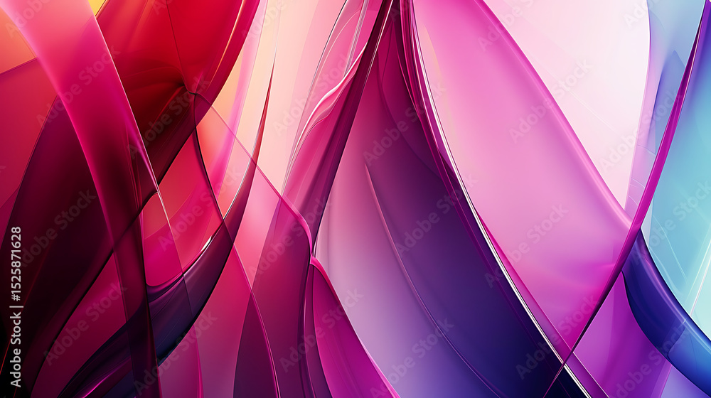 Poster an abstract background features flowing magenta, purple, and blue waves of light and color creating 