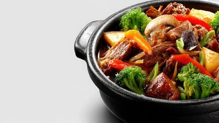 Delicious Beef Stew with Vegetables in a Black Pot
