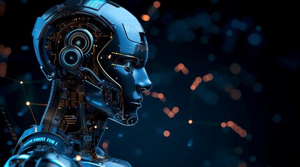 Close-up profile view of a sophisticated robotic head.