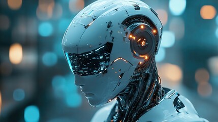 A futuristic AI assistant freezing due to incorrect business commands 
