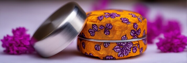 Elegant Orange and Purple Gift Box with Metal Lid