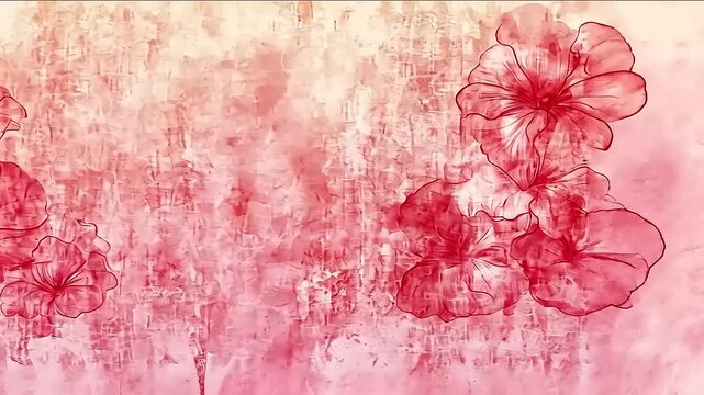 Red Floral Watercolor Background: Delicate Blooms on Textured Canvas
