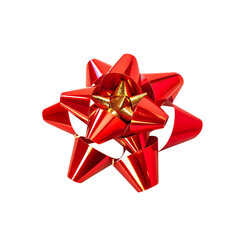 Red and gold gift bow isolated on transparent background
