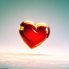 A glossy red heart, golden highlights