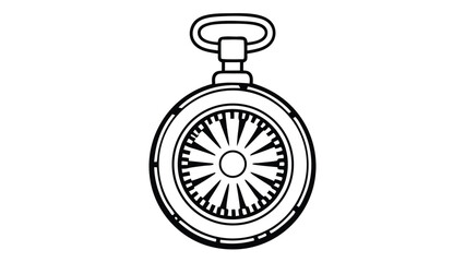 Pocket Watch Engraved Line Art – Black and White Outline Close-Up in Vintage Etching Style